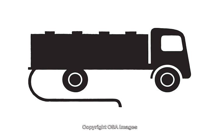 Black Silhouette Icon of a Tanker Truck with Hose on a White Background
