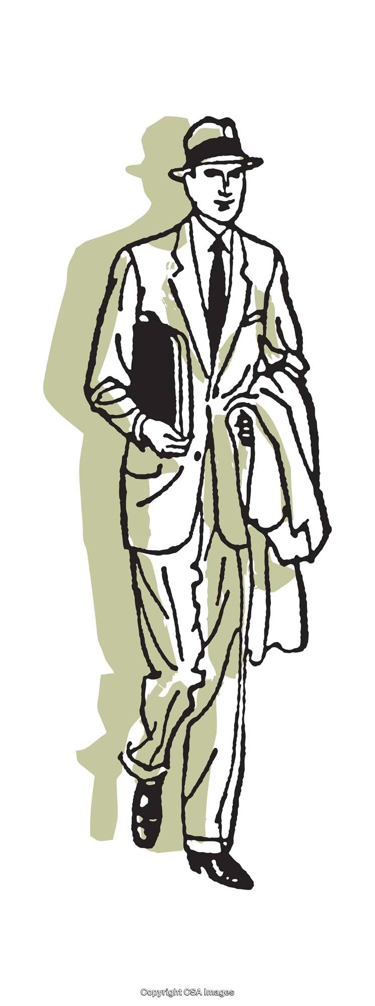 Retro Style Illustration of a Business Professional in a Classic Suit and Hat