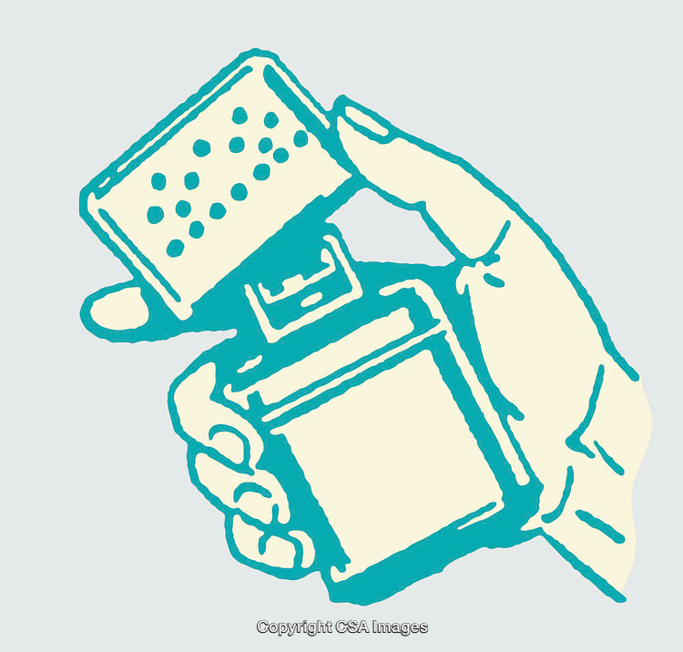 Hand Holding Retro Style Lighter in Minimalistic Line Art Illustration