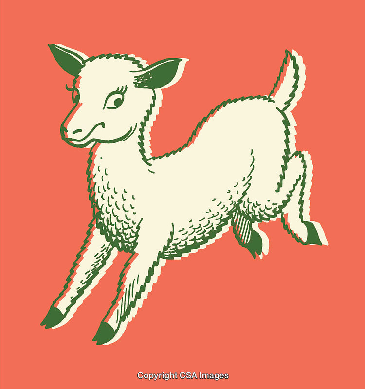 Charming Retro-Style Illustration of a Playful Lamb on a Vibrant Background