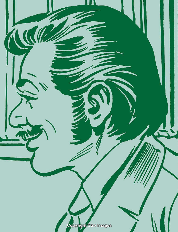 Retro Style Illustration Featuring a Side View of a Man with a Mustache