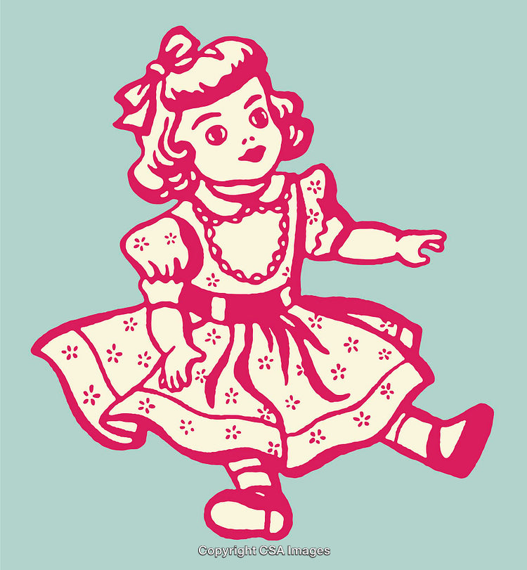 Vintage Illustration of a Young Girl in a Decorative Dress