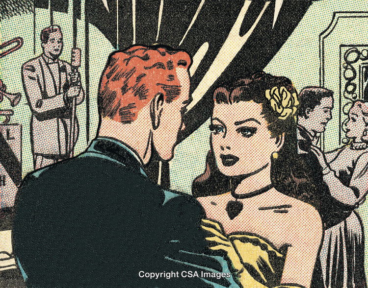 Vintage Comic Illustration of A Glamorous Event With Characters