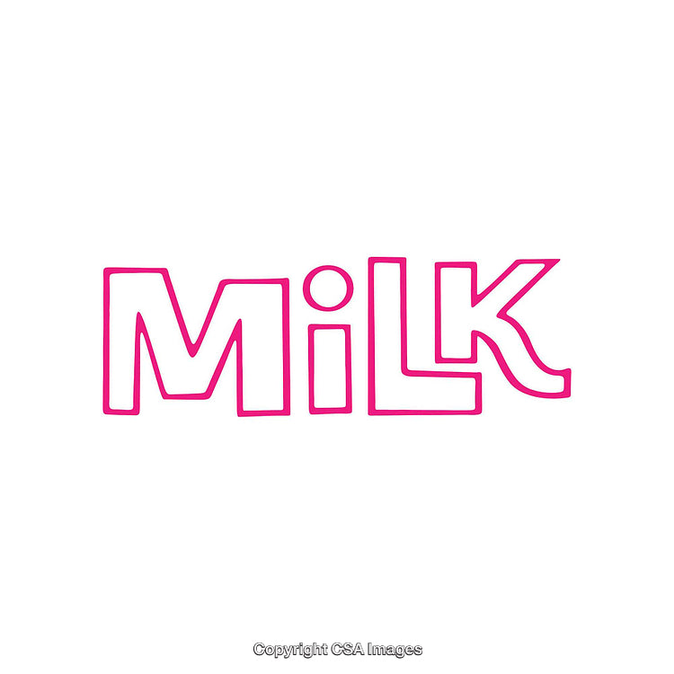 Stylized Pink Text of Milk on a White Background