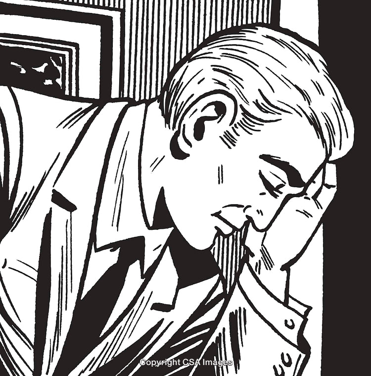 Retro Style Illustration of a Reflective Man in a Thoughtful Pose