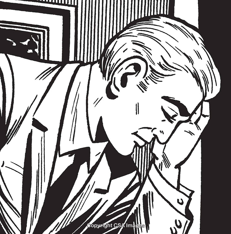 Retro Style Illustration of a Reflective Man in a Thoughtful Pose