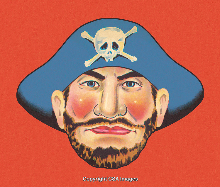 Colorful Illustration of Pirate with Hat and Skull Emblem