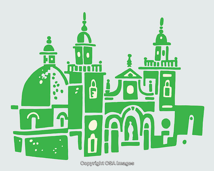 Green Line Art Illustration of a Classic Architectural Landmark