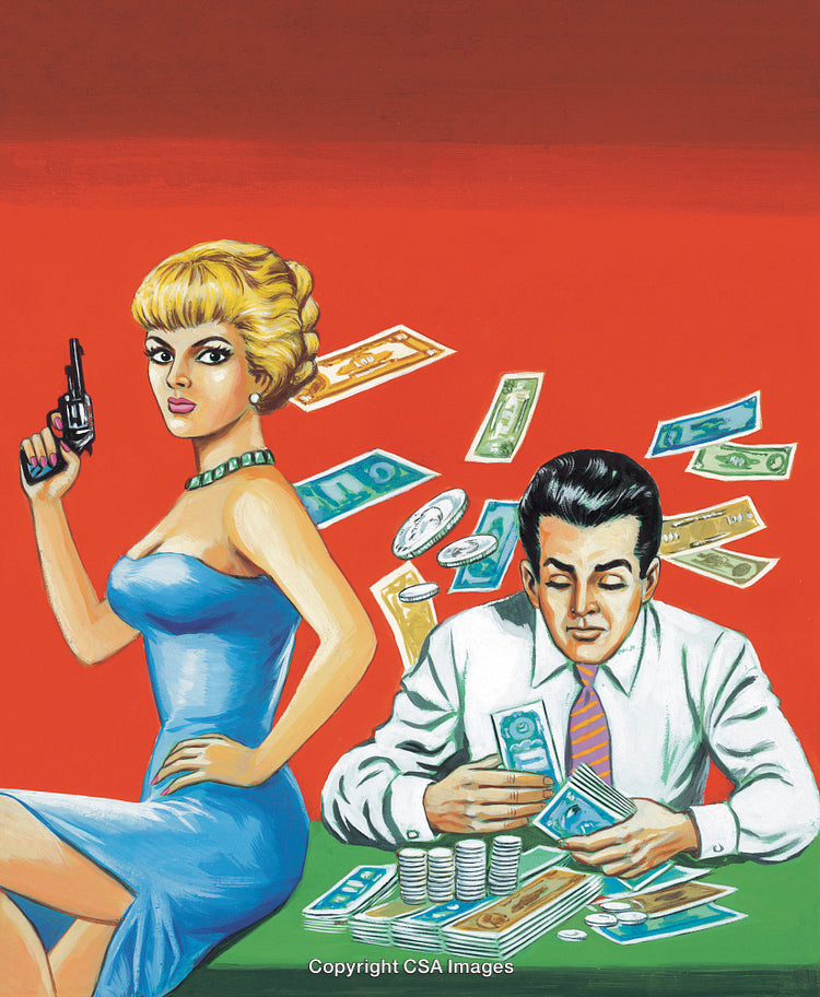 Retro Illustration of A Suspenseful Scene with Money and Tension