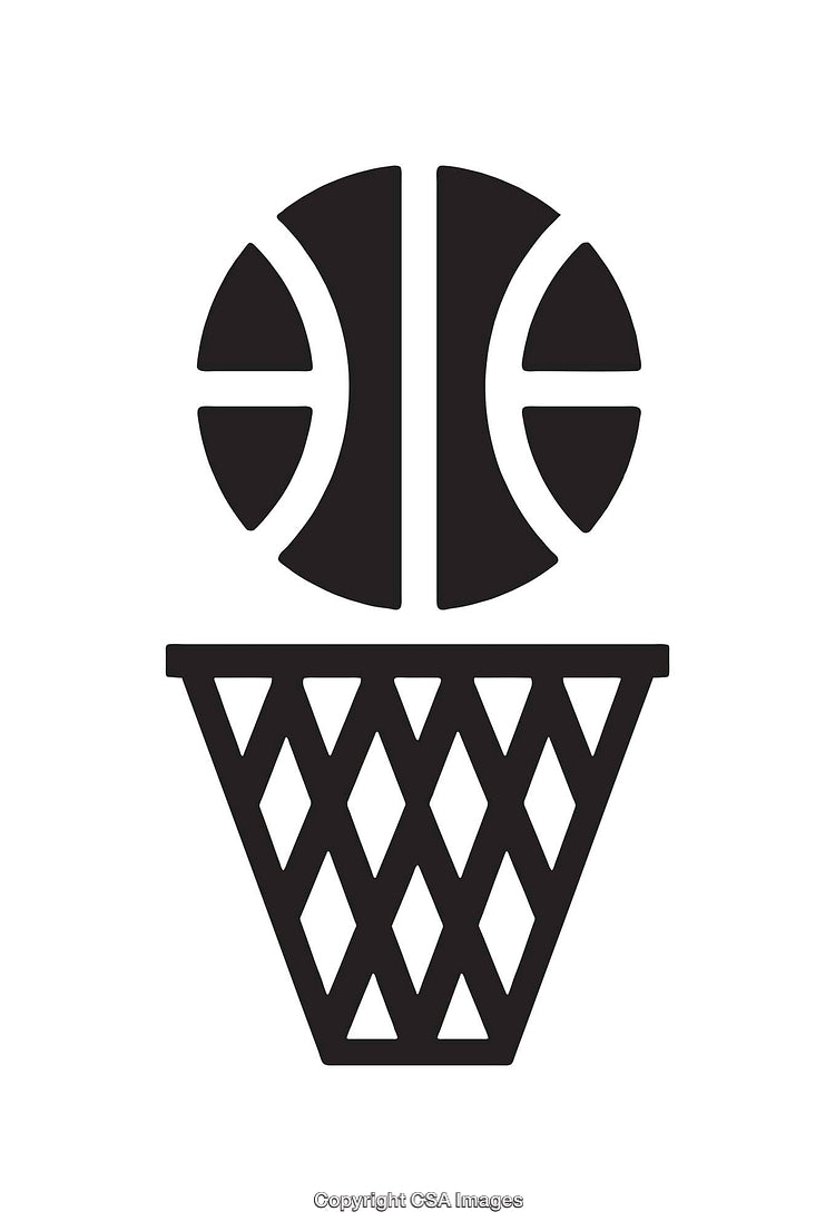 Black and White Basketball and Hoop Icon Illustration