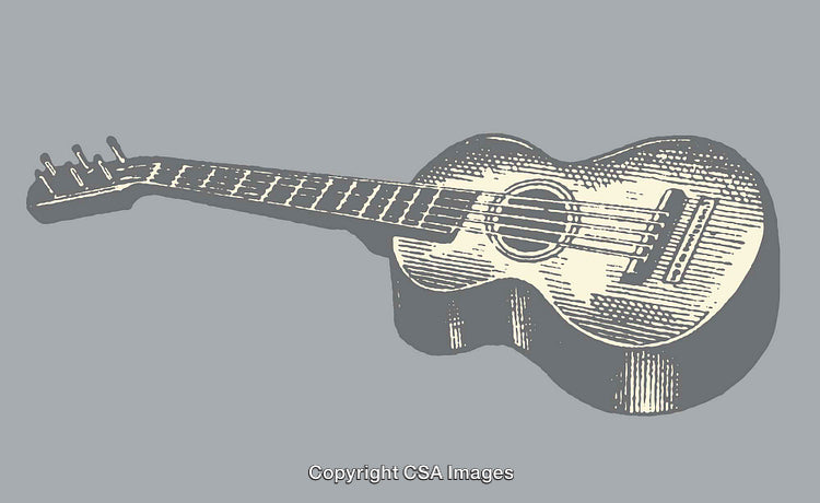Vintage Acoustic Guitar Line Art Illustration on Neutral Background