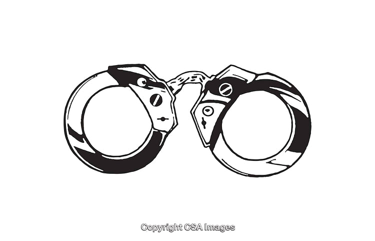 Black and White Handcuff Line Art Drawing Symbolizing Justice and Security