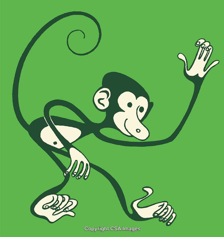 Playful Monkey Illustration in Green Color Line Art Style