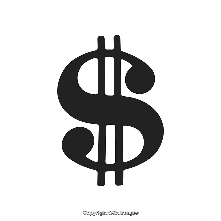 Black Dollar Symbol Icon on White Background Representing Currency and Finance