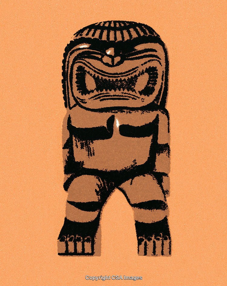 Ancient Figurine Depicting Tribal Art on Neutral Background