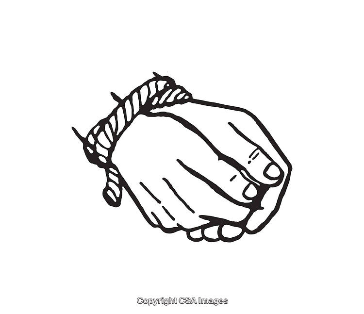Black and White Line Art of Tied Hands Symbolizing Restraint