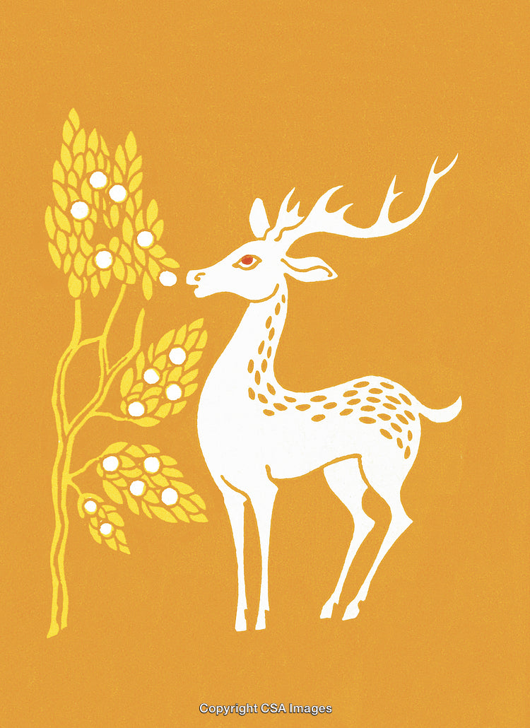 Elegant Deer in Nature With Botanical Decorations on Vibrant Background