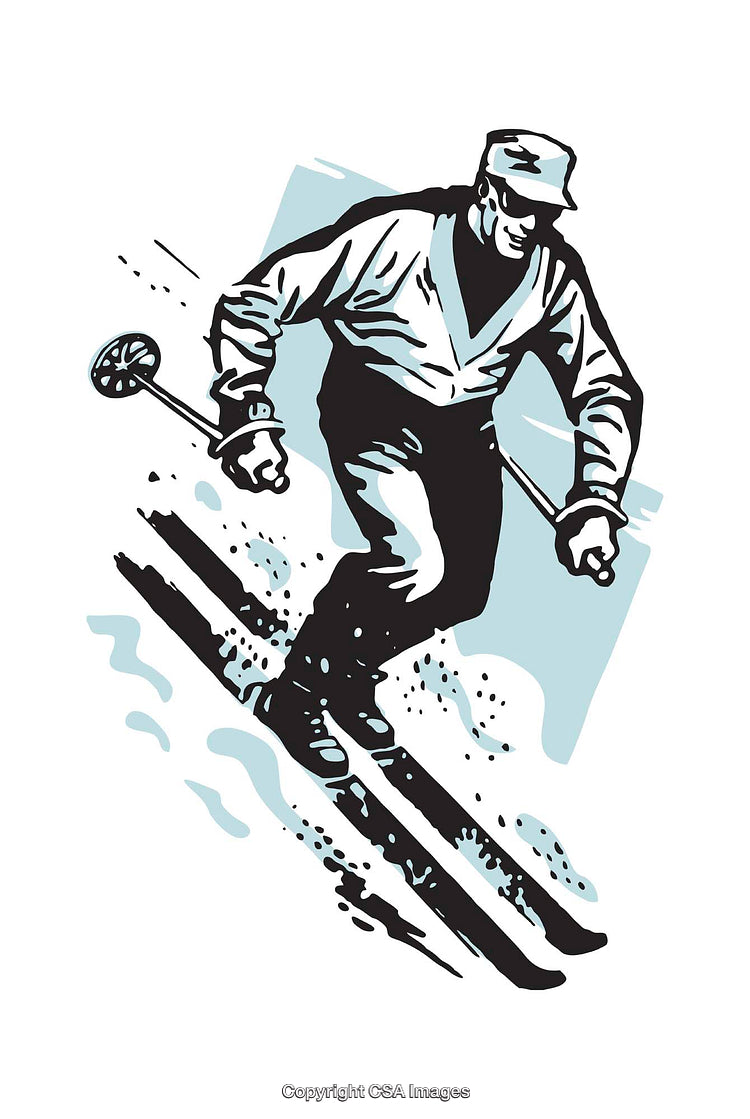 Vintage Illustration of a Skier in Motion on the Slopes