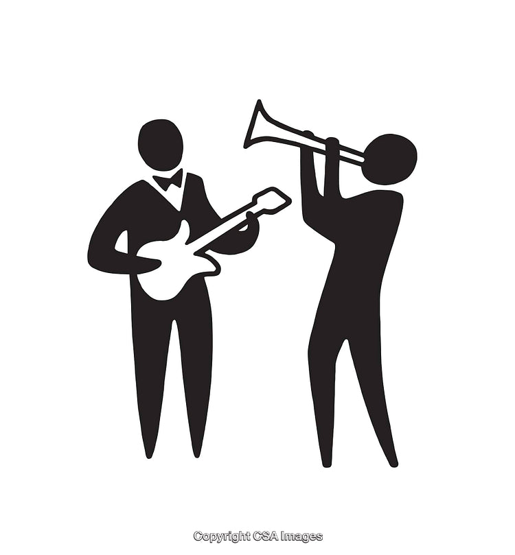 Silhouette Illustration of Two Jazz Musicians Performing With Instruments