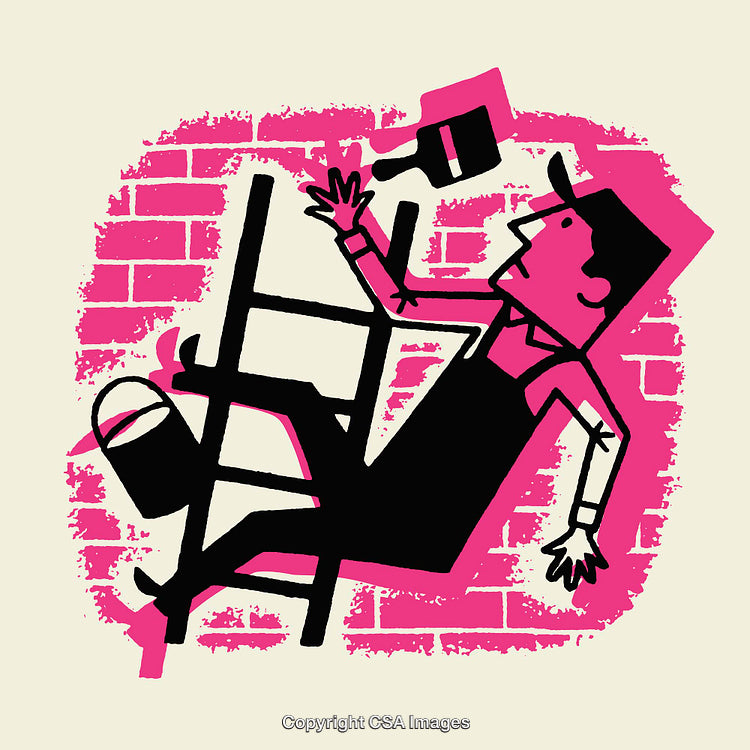 Illustration of a Worker Falling From a Ladder While Painting