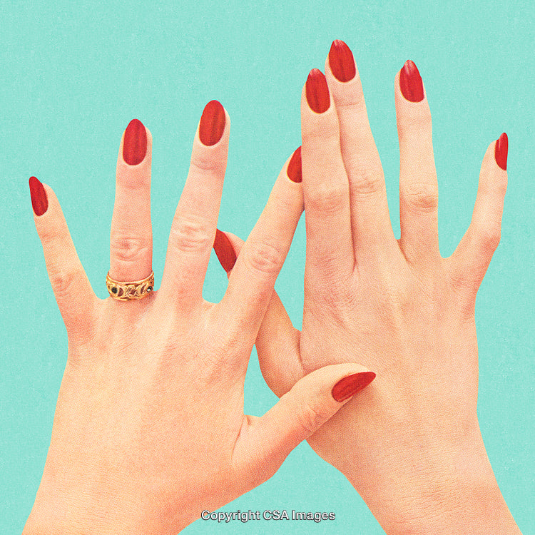 Beautiful Manicured Hands With Red Nails on Aqua Background
