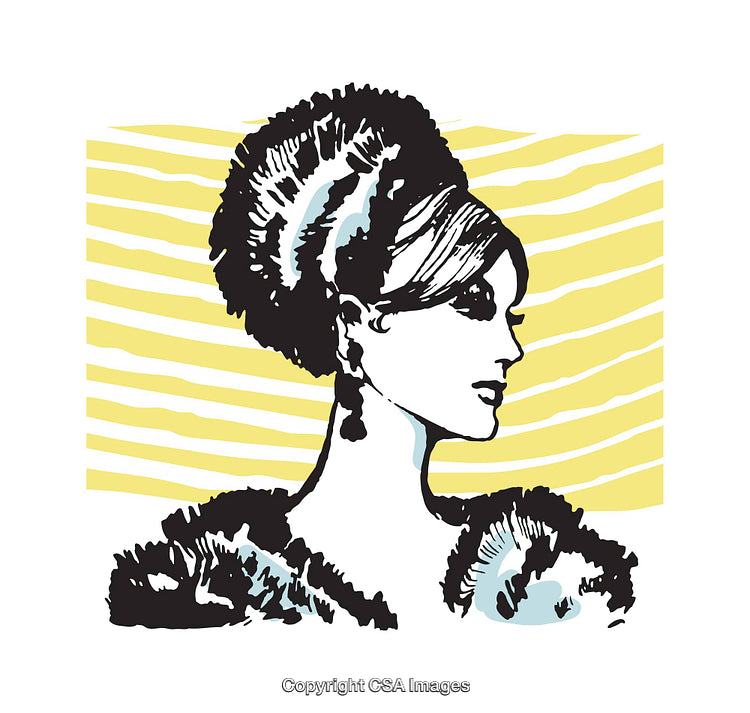 Stylized Illustration of Woman in Retro Fashion Leather Fur Coat