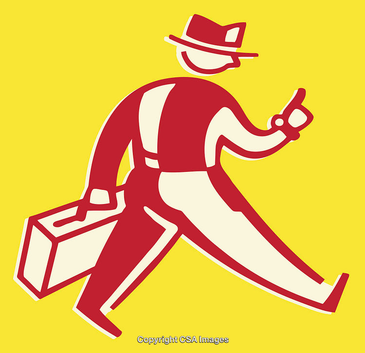 Retro Style Illustration of a Person Walking with a Suitcase