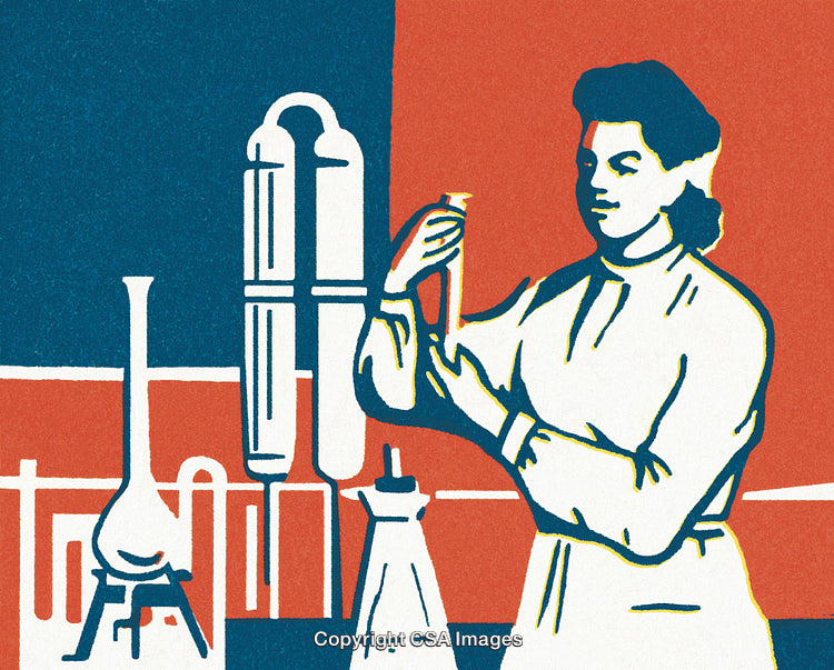 Illustration of Female Chemist Working in Laboratory with Equipment