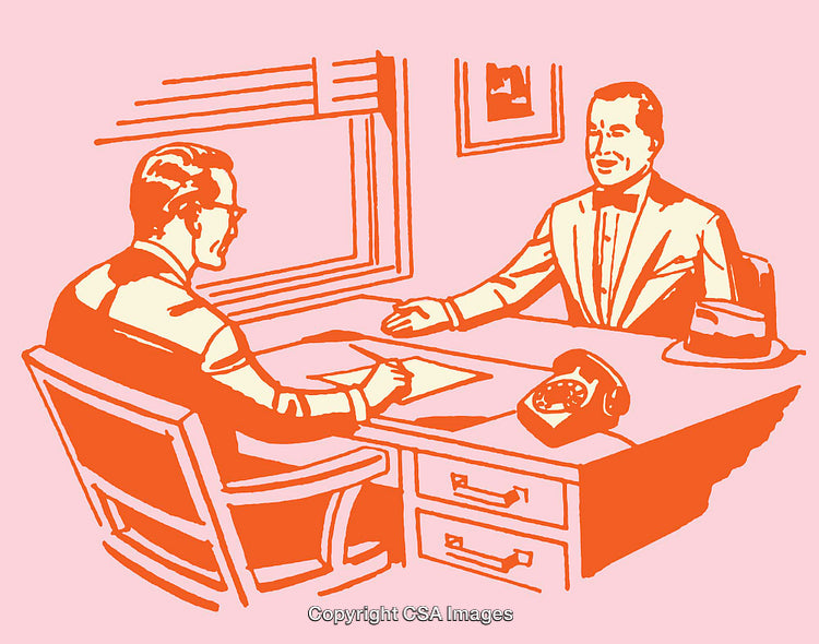 Retro Business Meeting Illustration in Bold Color Line Art Style