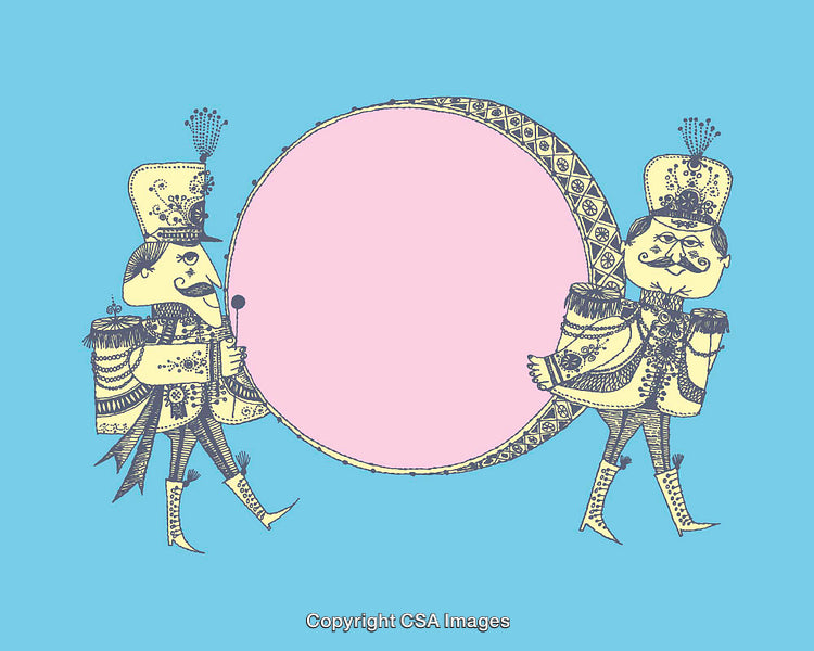 Whimsical Soldiers Carrying a Drum in Vibrant Illustrative Art Style