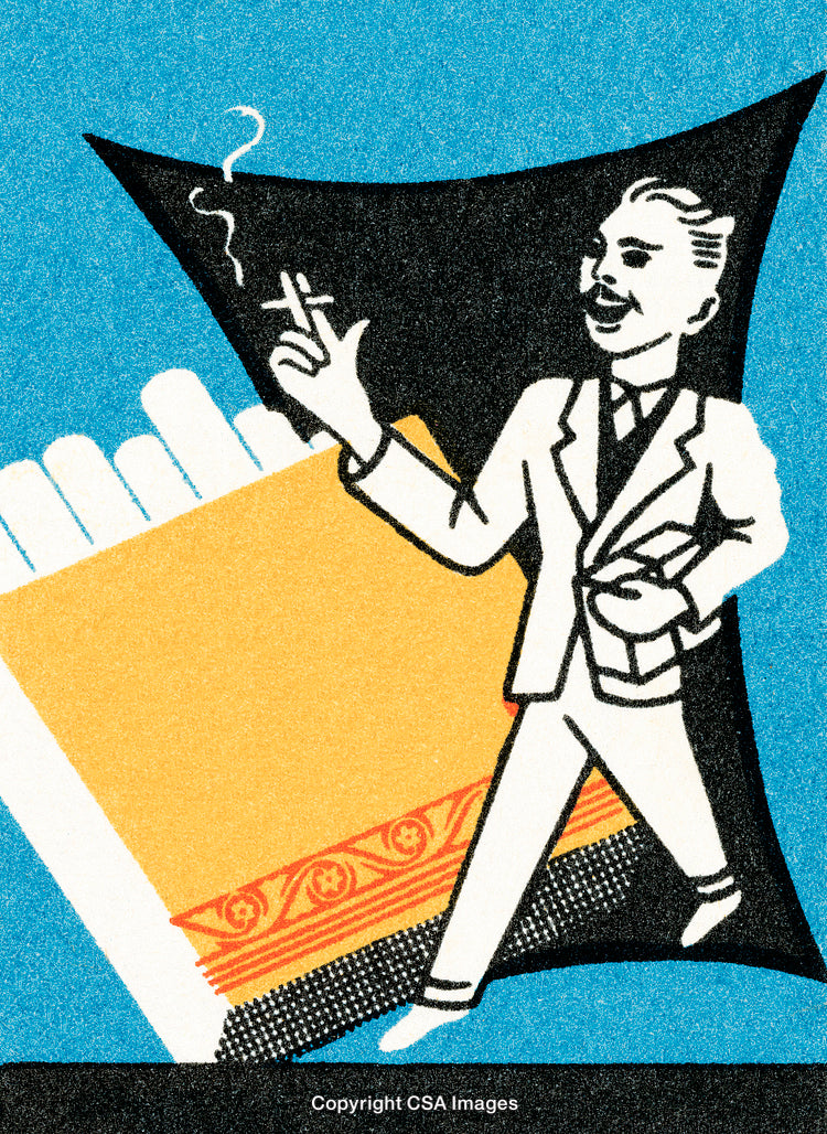 Retro Illustration of a Smoking Businessman in a Vintage Advertising Style