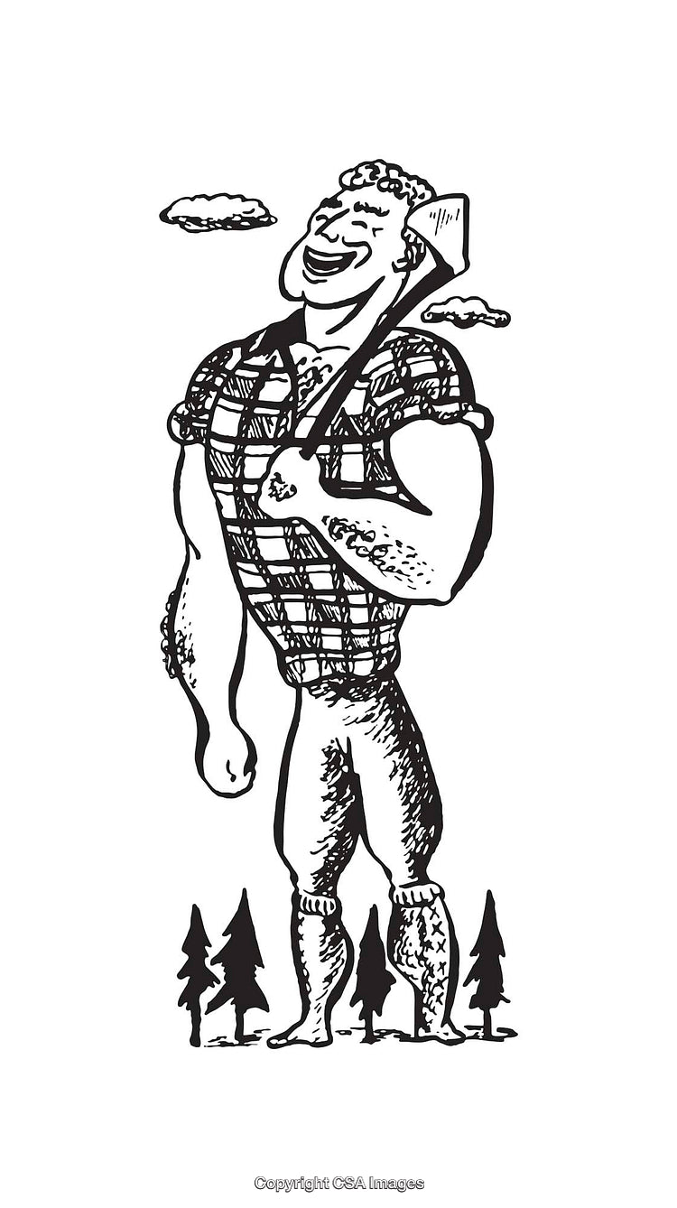 Smiling Lumberjack Holding Axe in Classic Line Art Illustration Style