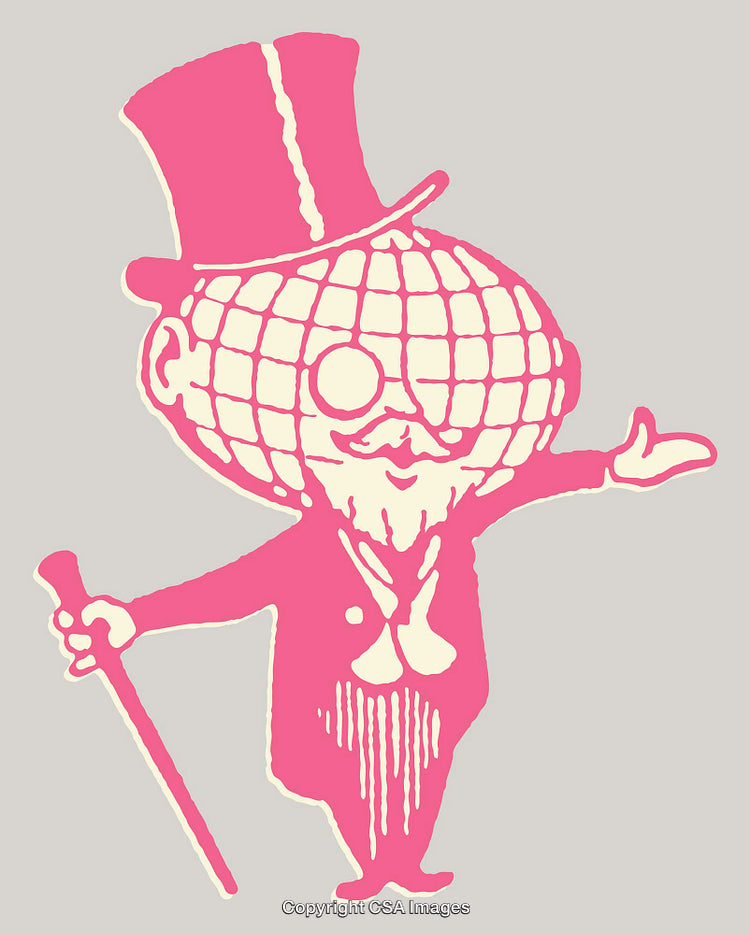 Vintage Pink Cartoon Character with Top Hat and Cane Illustration