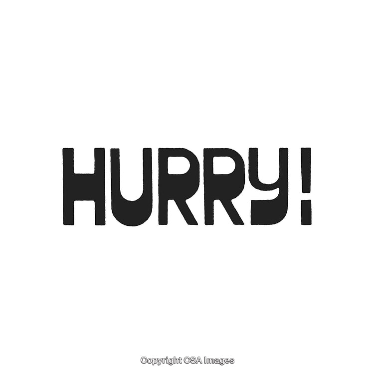 Black Bold Letters Spelling the Word Hurry on a White Background