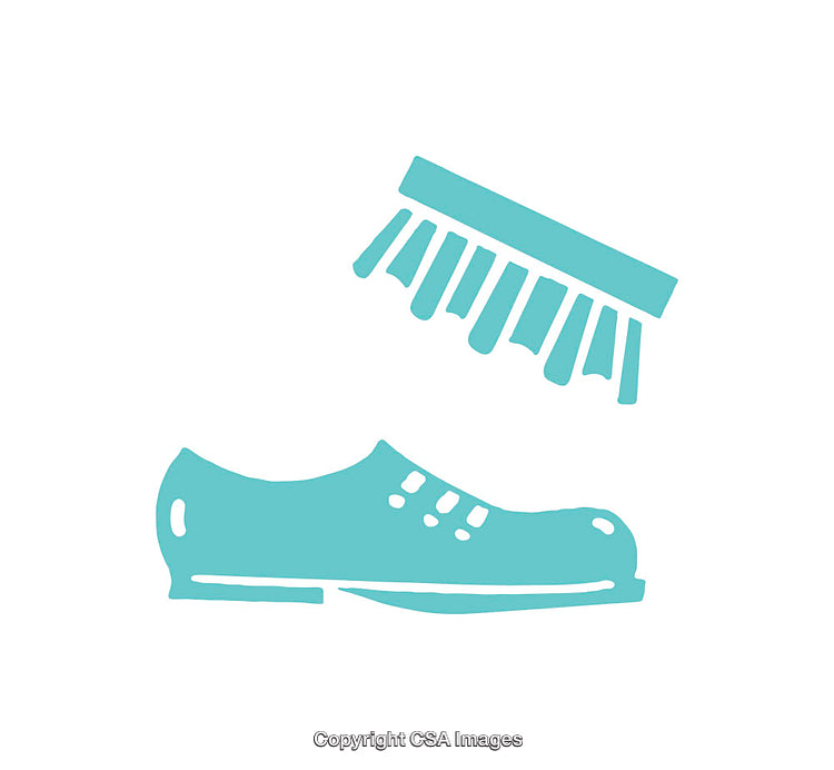 Light Blue Shoe Cleaning Icon with Brush on White Background