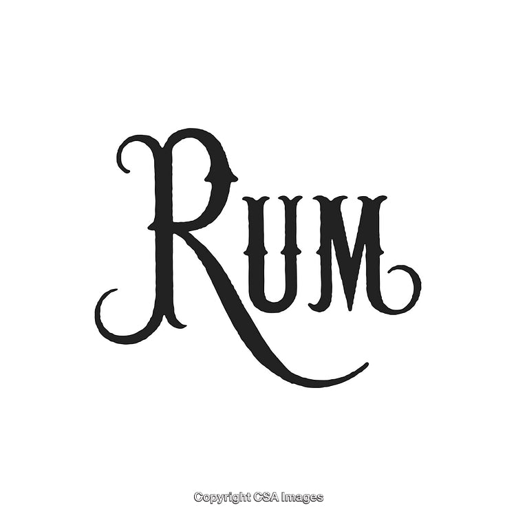 Elegant Rum Label Design with Classic Stylized Typography on White Background