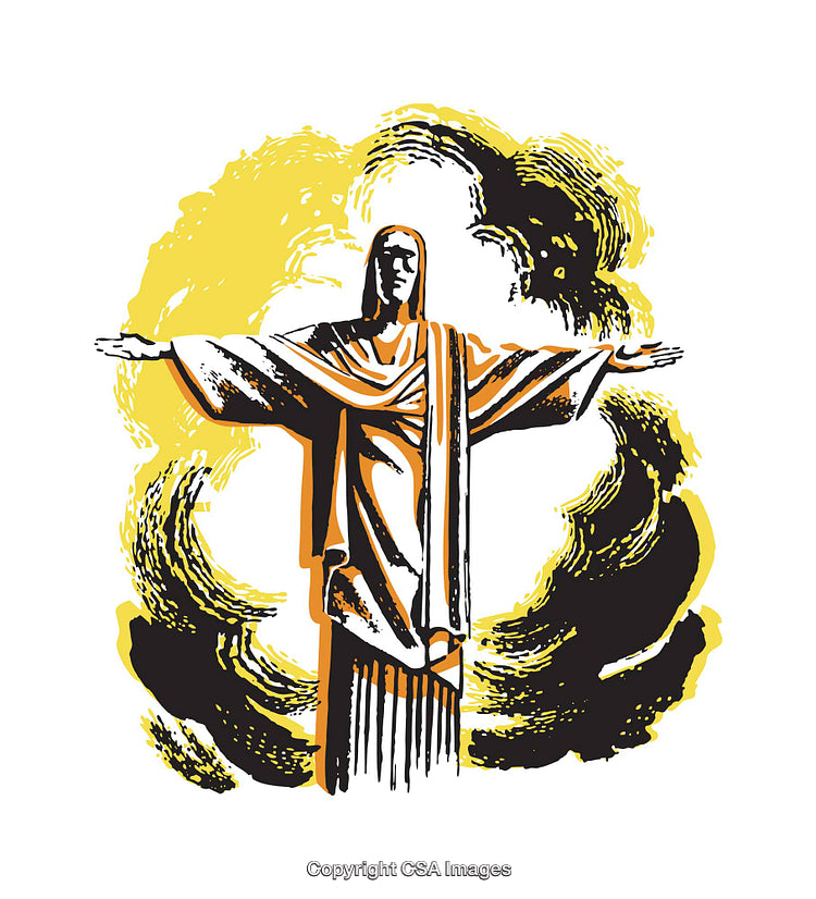 Illustration of Christ the Redeemer Statue With Dramatic Yellow and Black Background