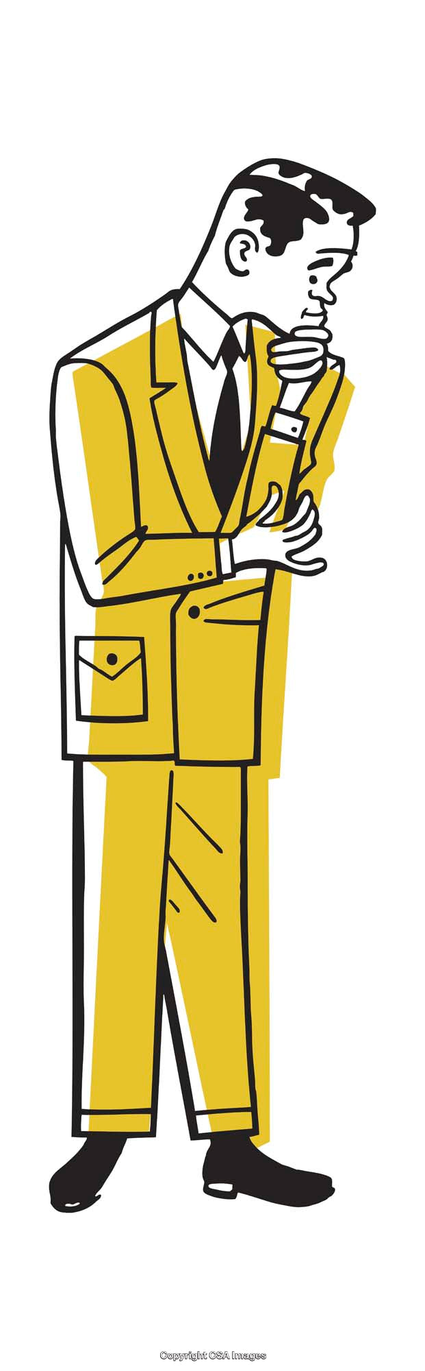 Stylized Illustration of a Thoughtful Businessman in a Yellow Suit