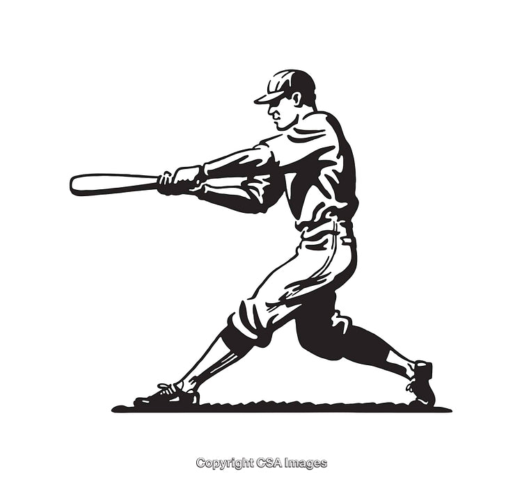 Vintage Baseball Player Swinging a Bat in Line Art Design