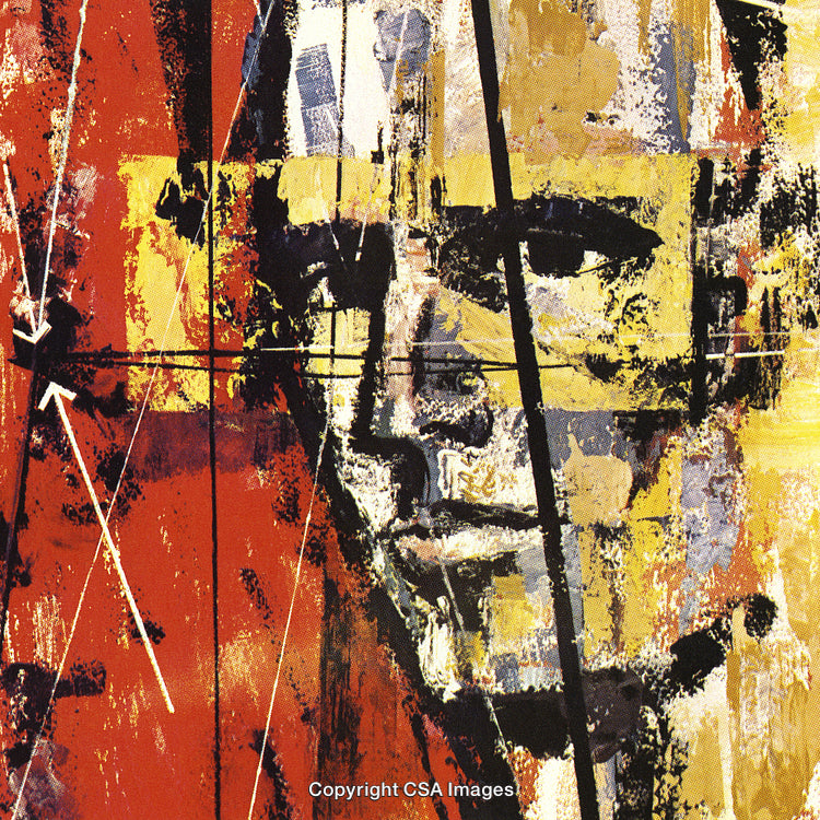 Colorful Abstract Painting Showcasing Artistic Face Details and Bold Geometric Patterns