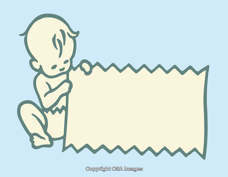 Adorable Line Art Illustration of Baby Holding a Blank Sign