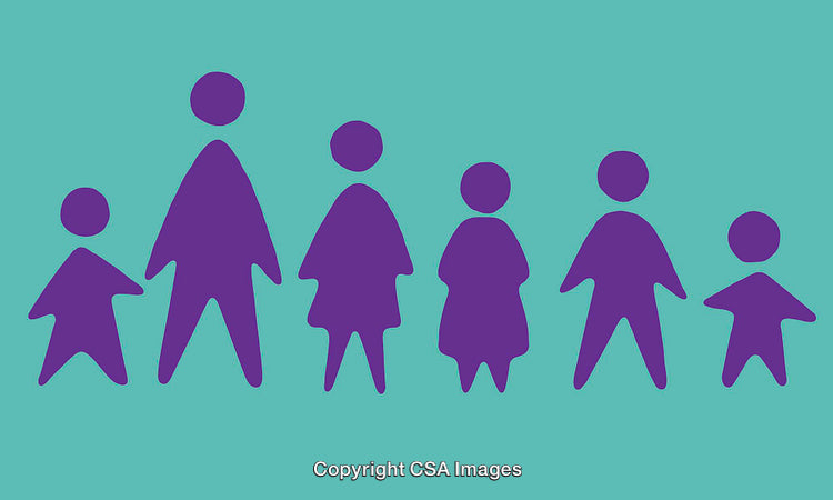 Illustration of Family Silhouettes in Purple on a Blue Background