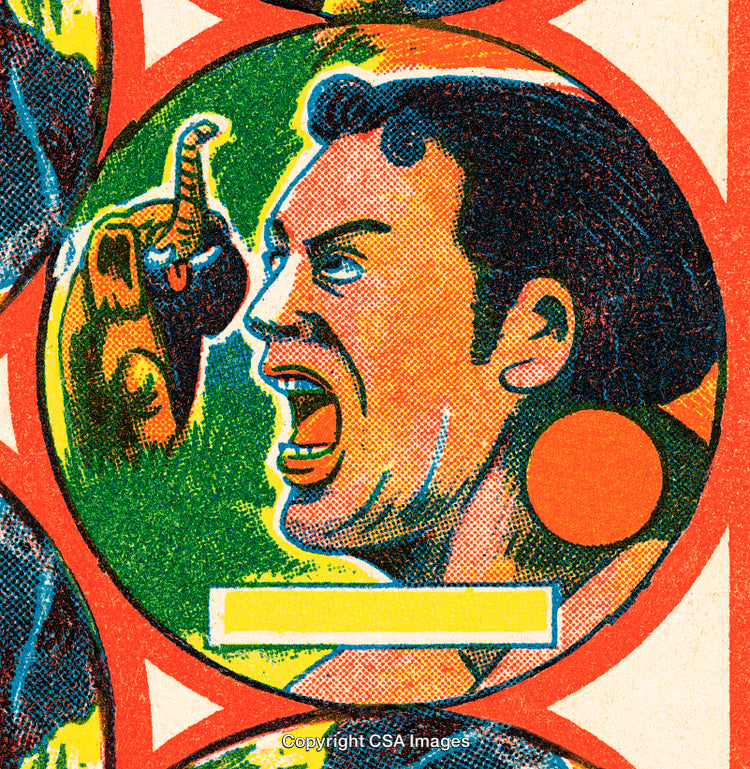 Vintage Illustration of a Man with Expressive Gesture in Retro Style