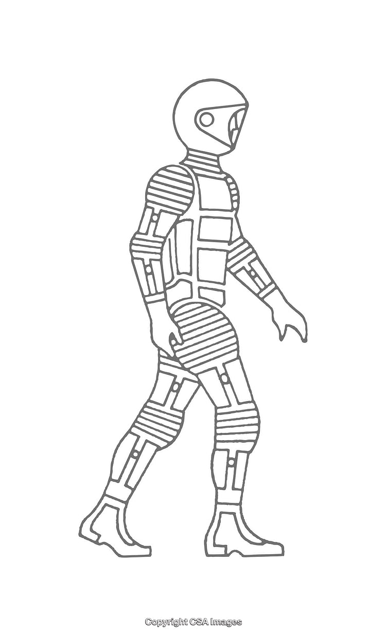 Line Art Diagram of a Walking Humanoid Robot in Black and White