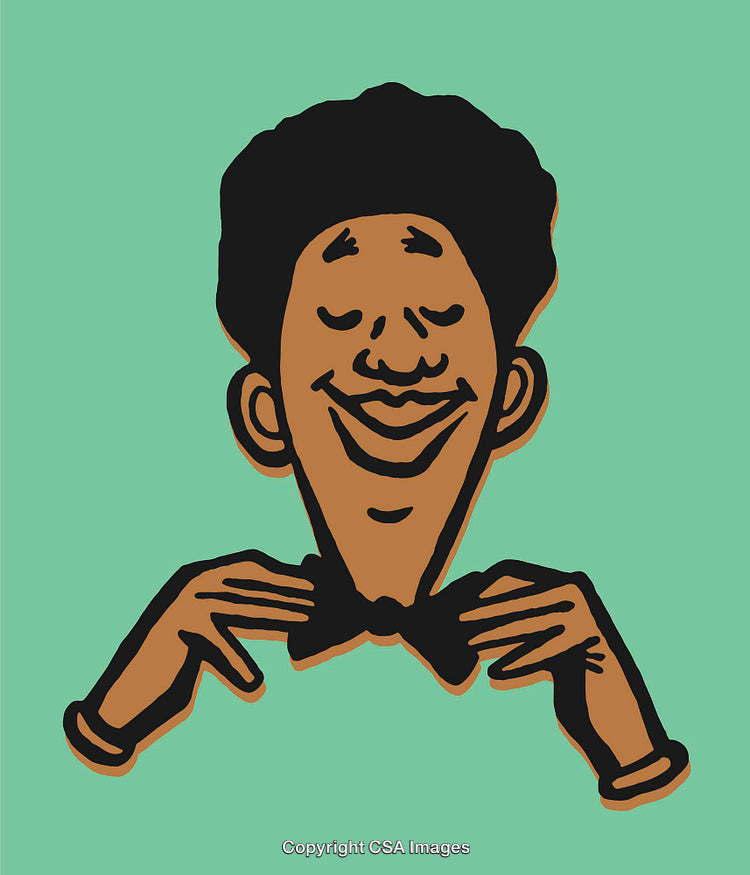Smiling Character Adjusting Bow Tie in Minimalist Illustration Style