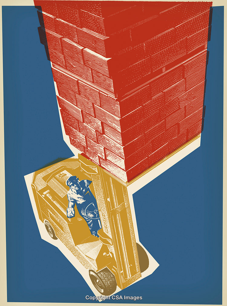 Forklift Raising a Load of Bricks