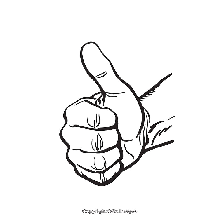 Black and White Line Art Illustration of Hand With Thumbs Up Gesture