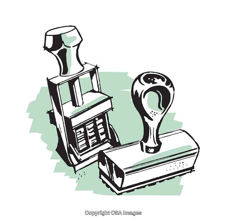 Two Illustrated Office Stamps in a Modern Graphic Design