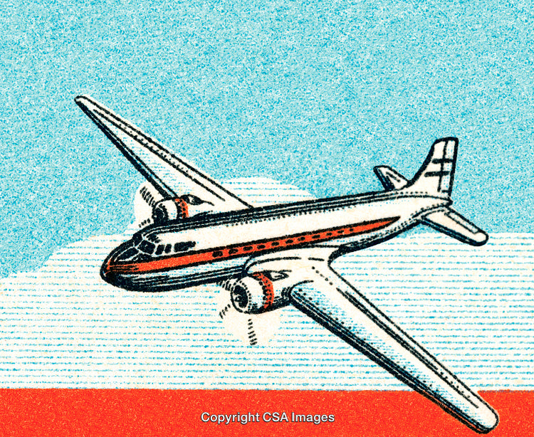 Vintage Artwork of an Airplane Flying in the Sky