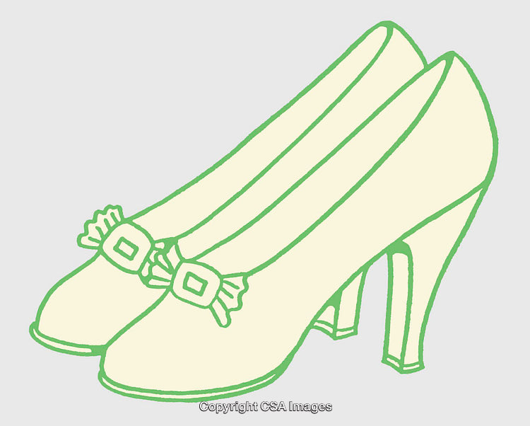 Elegant Vintage Styled High Heels Illustration in Green and Cream